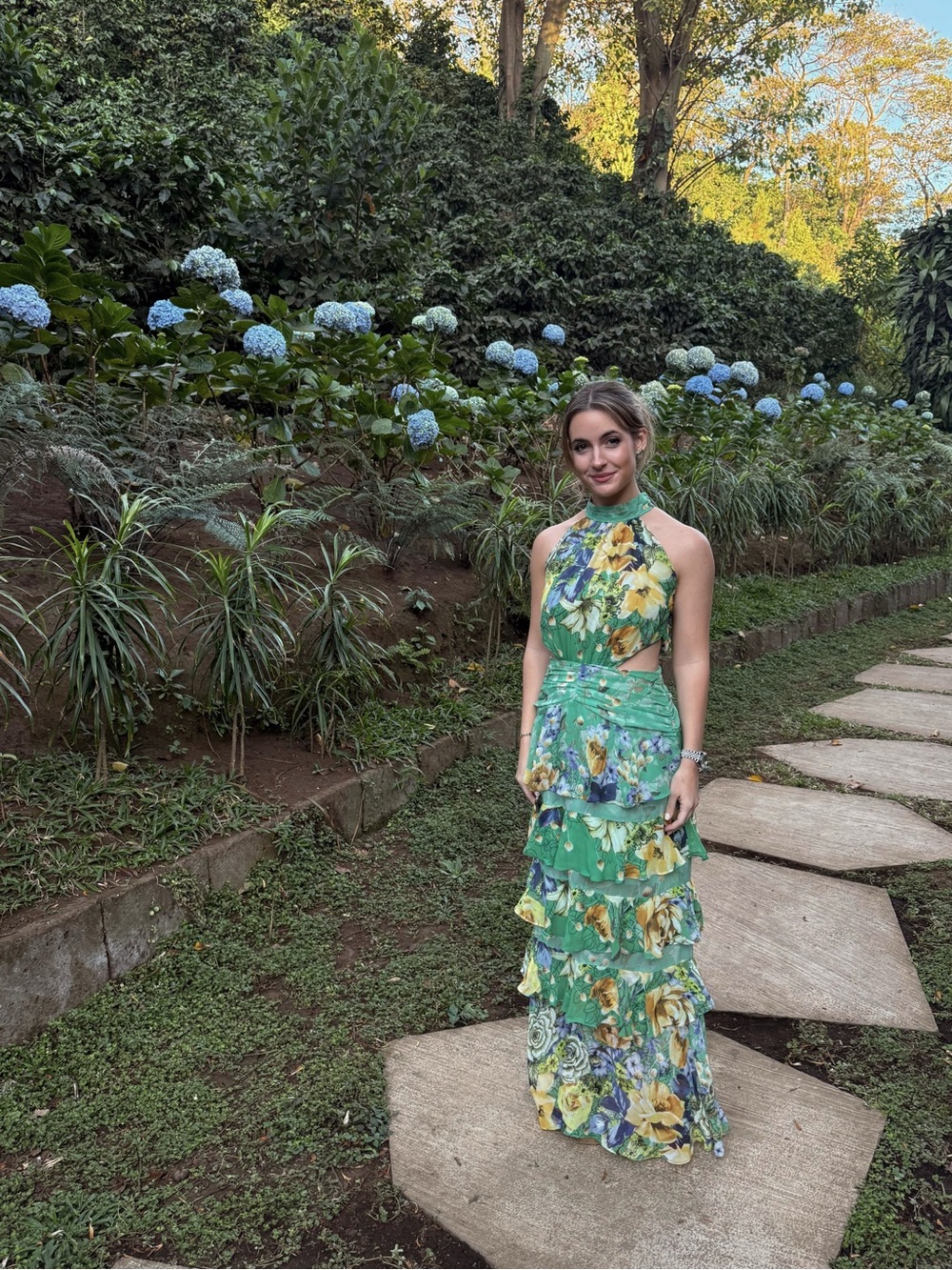 Elliatt Green Floral Halter Tiered Maxi dress